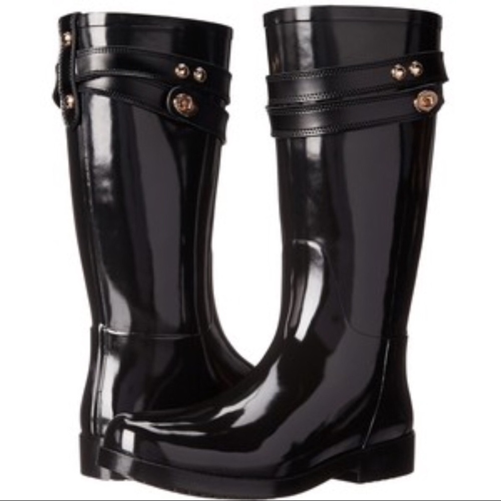 Coach Talia Black Strappy Tall Rain Boots Womens 6